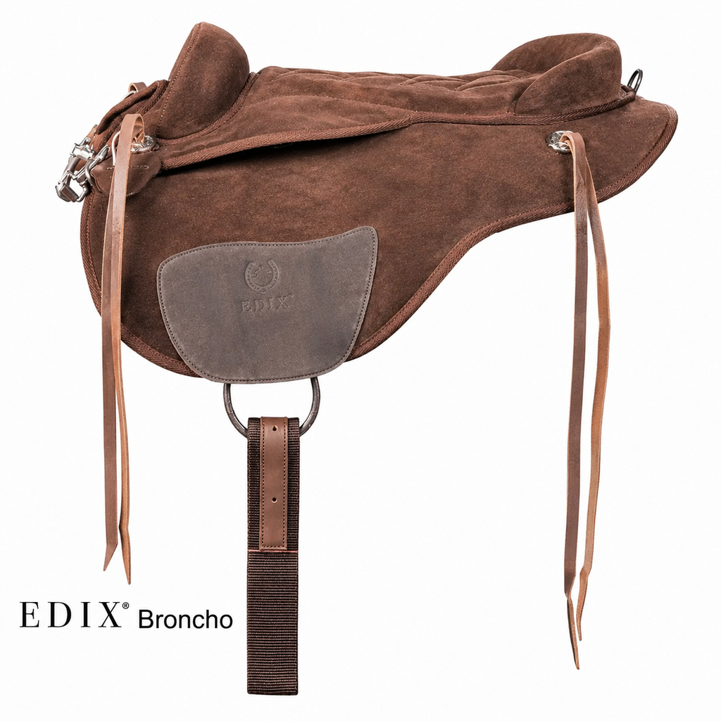 Barebackpad voor Shetlanders en mini pony’s in western stijl in maat XXS 10 inch en XS 12 inch. Bruin suède leder. 
