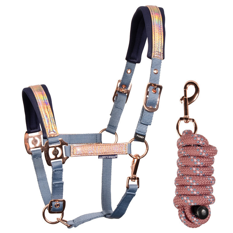Halster Diva Mauvewood van Harry’s Horse voor Mini Shetlander in de kleur faded denim blauw. 
