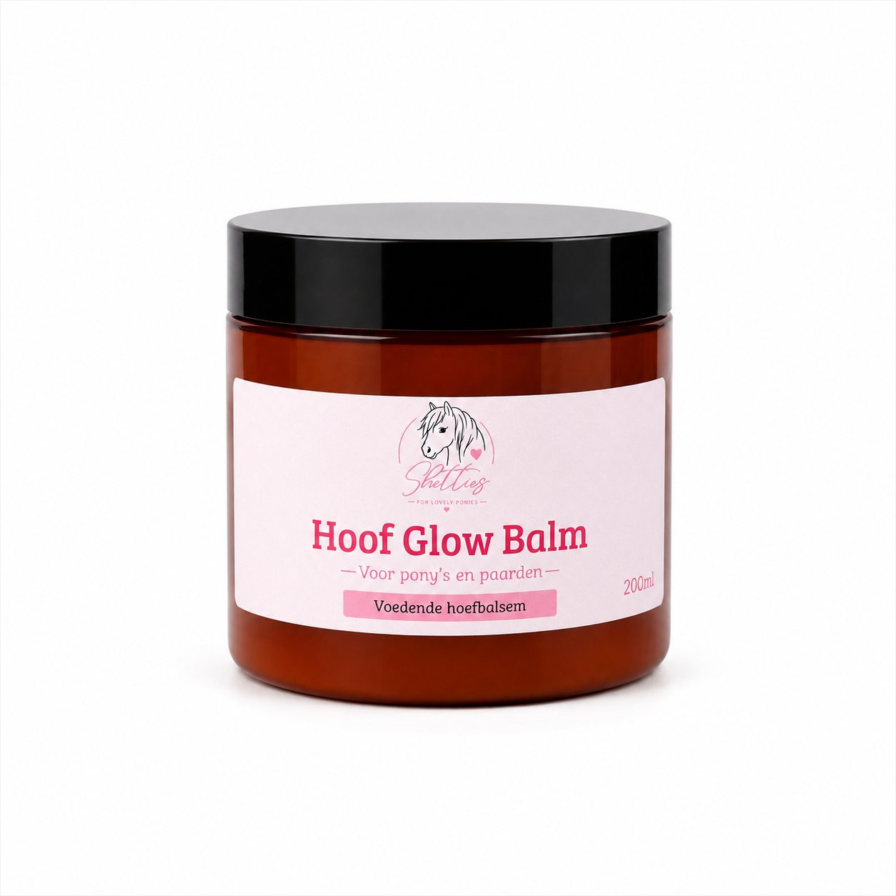Potje met 200gran hoof glow balm. Een natuurlijke hoefbalsem voor hydrateren en verzorgen van hoeven, zool en straal 